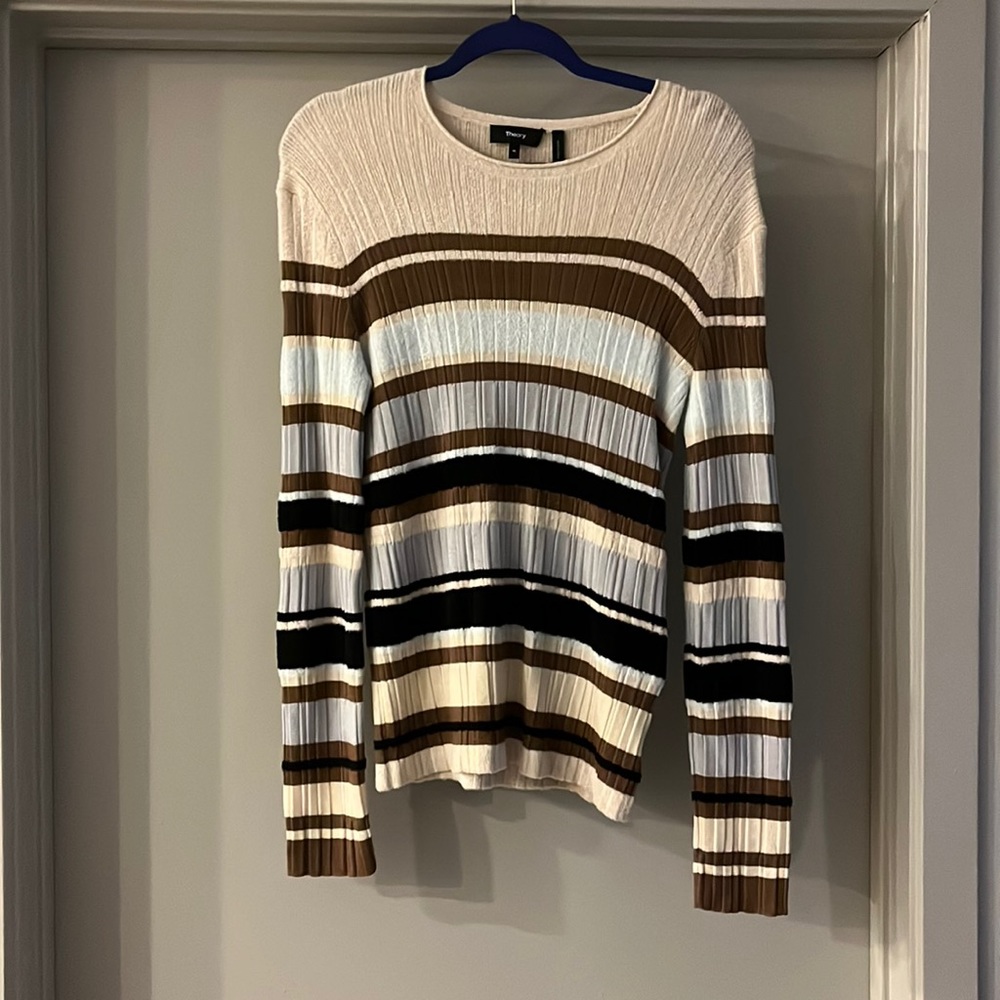 NWT THEORY MULTI-STRIPE PULLOVER KNIT TOP